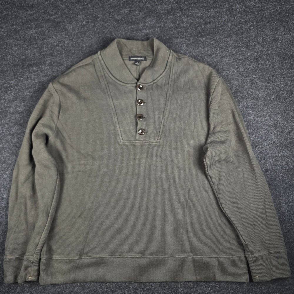 Banana Republic Men's Olive Rib Knit Button Placket Henley Pullover Size XL